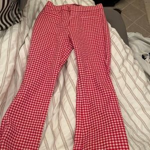 medium red and white checkered pants with slight flare